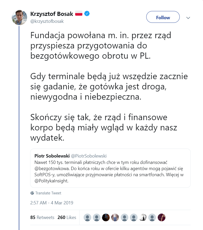 Polska Bezgotówkowa oczami Krzysztofa Bosaka, wiceprezesa Ruchu Narodowego.